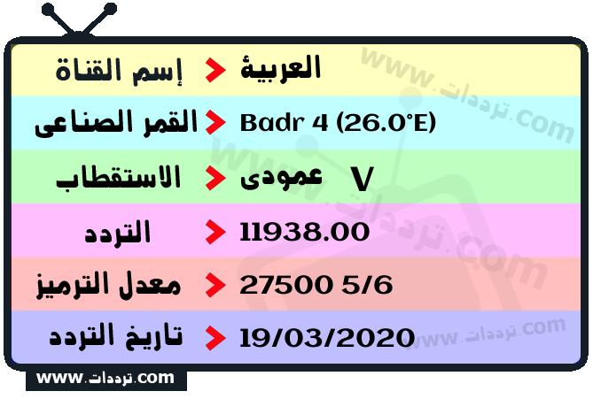 تردد قناة العربية على القمر بدر سات 4 26 شرق 2024